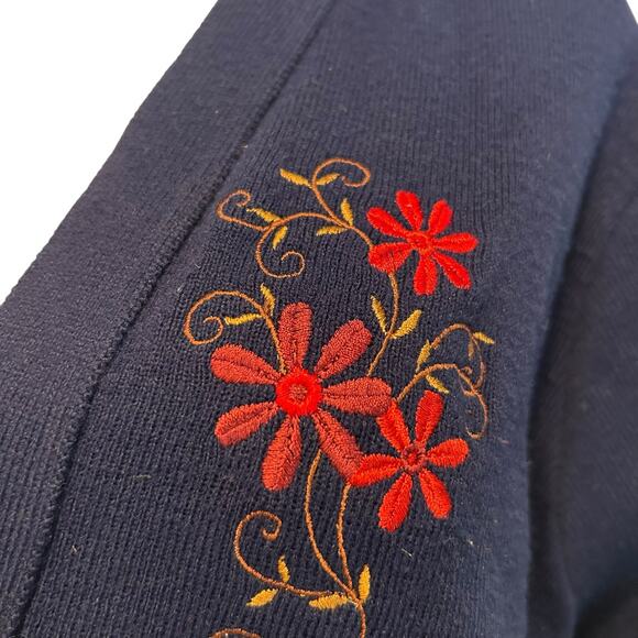 Vintage Pitlochry Navy Blue Cardigan Sweater Women Sz Medium Floral Embroidered - Picture 12 of 16